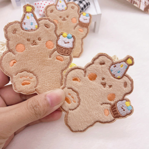 Treasure No. 1 Cute Cartoon Plush Bear Bangs Sticker Children's Hairpin Hair Trim Clip Embroidered Velcro