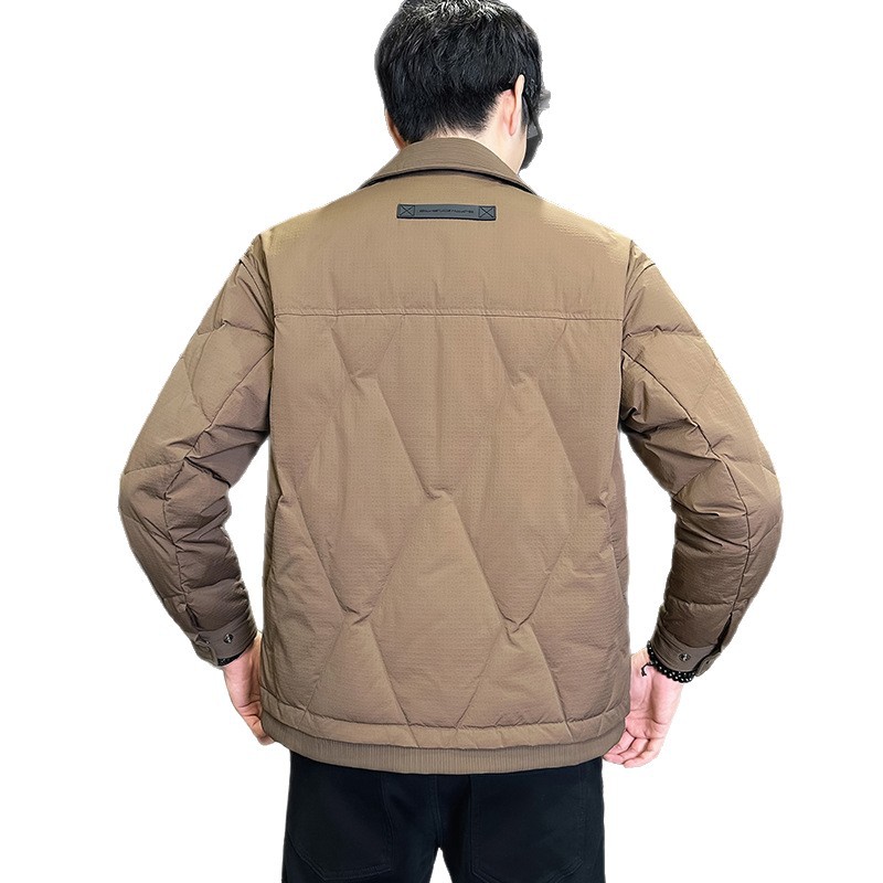 Doudoune courte chaude à capuche en toile de canard blanc, col rabattu, collection hiver 2025 pour hommes et jeunes. Vêtements d'extérieur._voghion.com