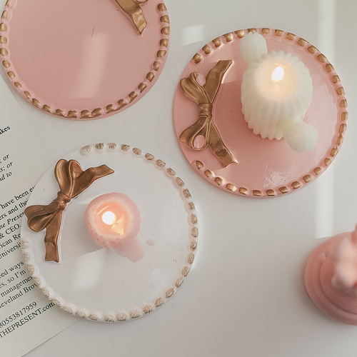 Wholesale ins candle pad base home storage photography ornaments retro round tray small candle candle holder