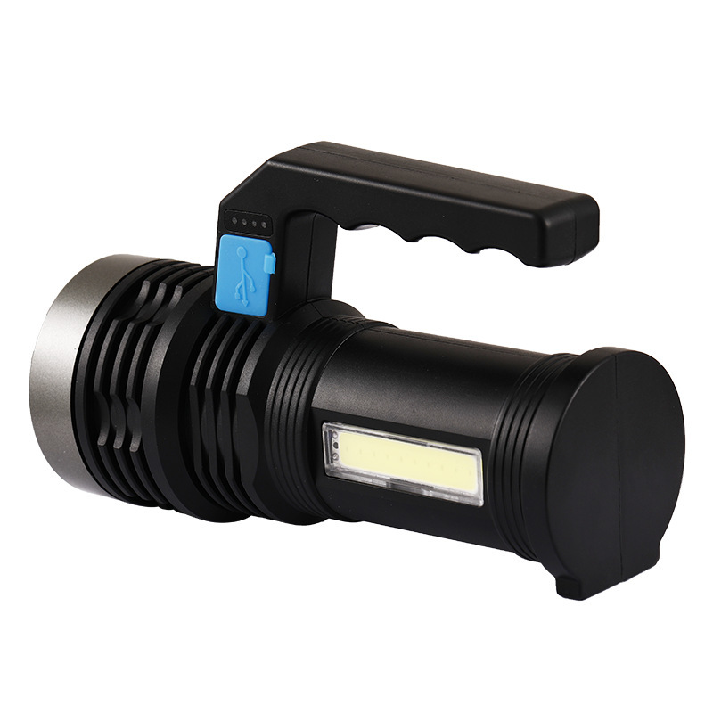 Linterna de luz fuerte transfronteriza Lámpara de carga de resistencia de larga duración Reflector al aire libre Lámpara portátil multifuncional de largo alcance para el hogar