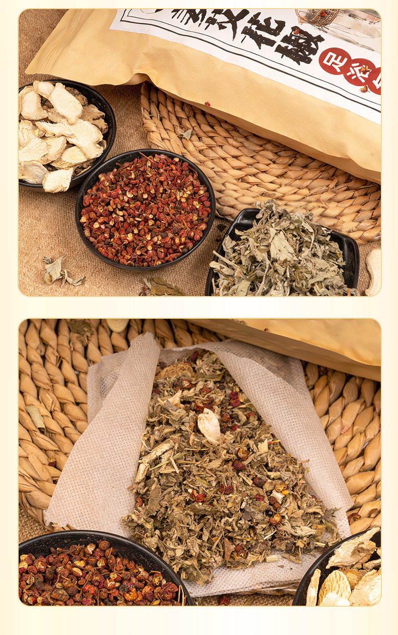 Ginger Mugwort Sichuan Pepper Foot Soak Pack 30 Bags Herbal Bath for Home Use in use