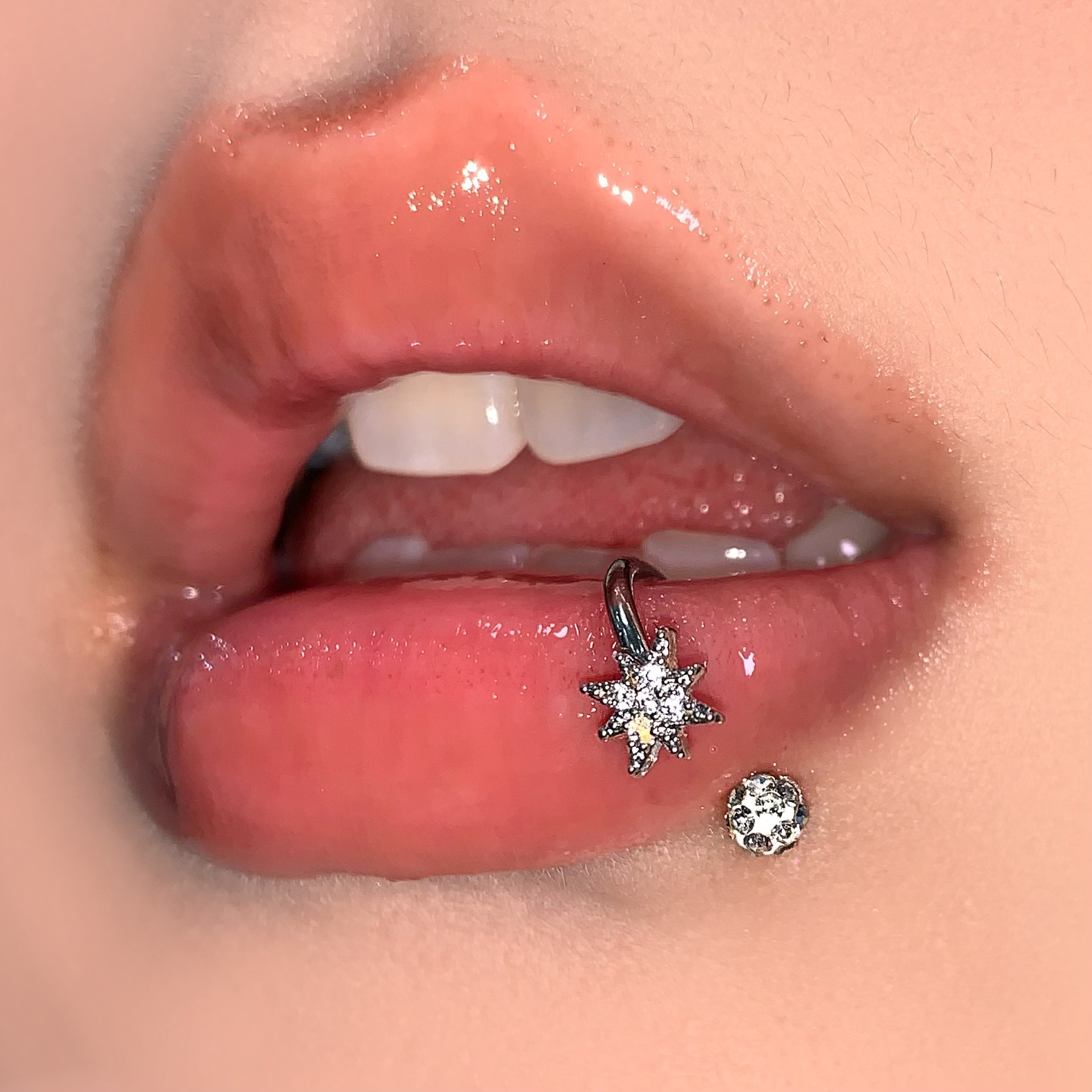 Labret stud lip piercing jewelry styling detail
