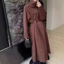 2024韩美酒红色设计感中长款立领风衣女秋季新款高级感大衣外套