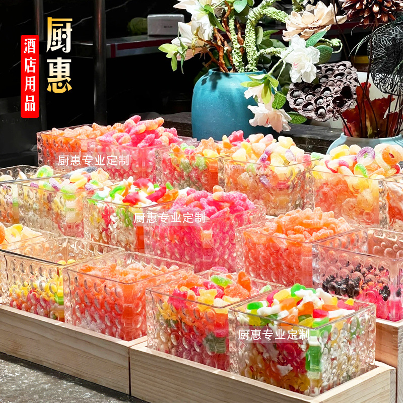 High-end commercial stalls tableware buffet restaurant creative fruit canned snack bowl Chinese hammer point glass square bowl