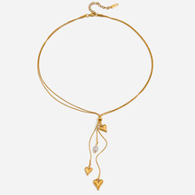 静俏设计感经典风18K金不锈钢字母彩色滴油马蹄罗纹爱心水滴项链