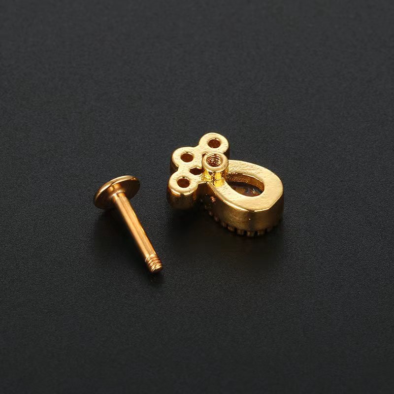 Hip-Hop Geometric Flower Stainless Steel Inlay Zircon lip stud 1 Piece