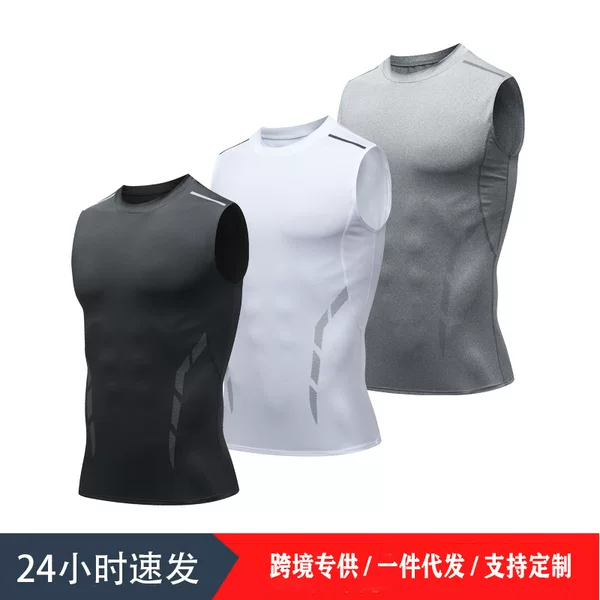 Breathable Vest Top Sports Digital Elastic Summer Waistcoat European Size Sleeveless Vest Quick-Drying Fitness Running Thin Style