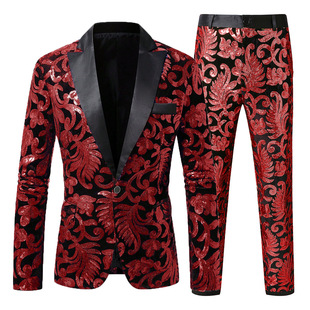 Cross-Border Export Men's Colorful Suit Dress Suit Nightclub Dj Host Banquet Sequin Performance Suit Two-Piece Set