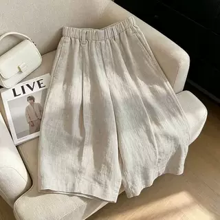 亚麻阔腿五分裤女2026夏季薄款气质通勤休闲中裤显瘦简约花苞短裤