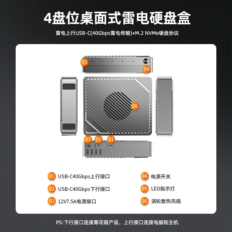 Корпус для четырёх дисков Thunderbolt/USB4 с RAID, массив дисков, стойка для жёстких дисков, Thunderbolt 4