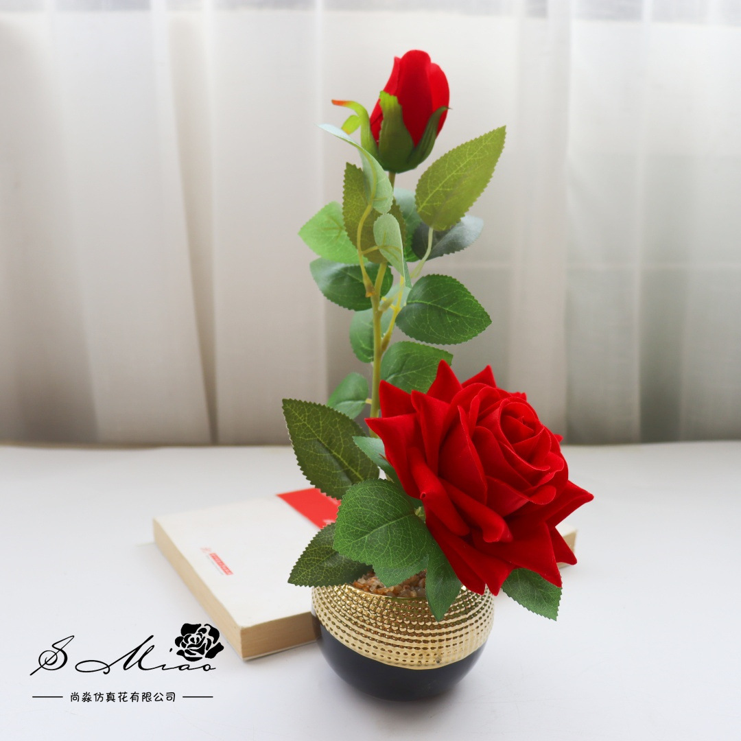 Flores falsas bonsái de rosas de alta gama de estilo europeo simulación de flores de moda decoración creativa decoración de plantas verdes artificiales simulación de macetas image 7