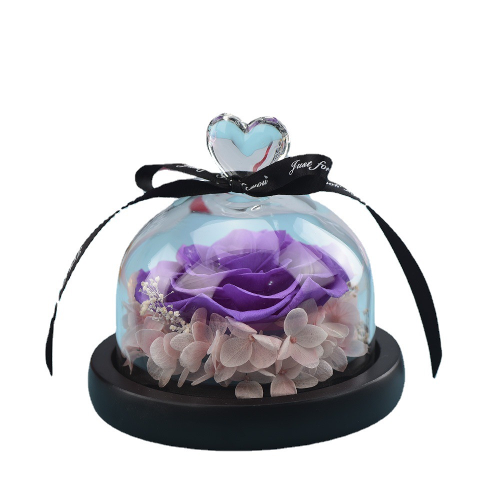 Pequeña rosa eterna en cúpula de cristal, producto terminado, regalo de San Valentín, adorno de alta gama, fabricante de Amazon, venta al por mayor