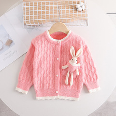 Thick winter cartoon pocket rabbit coat for girls, cute sweater for baby girls, stylish cardigan