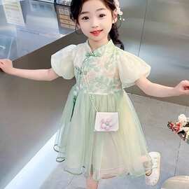 女童夏季汉服连衣裙新款儿童国风旗袍纱裙宝宝新中式夏装裙子
