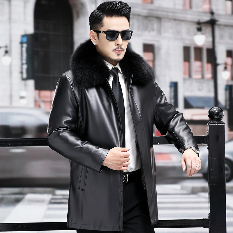 Haining sheepskin genuine leather jacket men's overcoat fur coat…