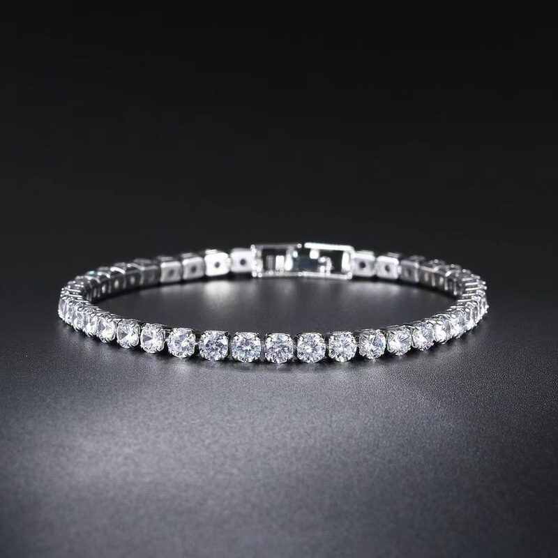 European and American Popular Round Zircon Tennis Bracelet Single Row Full Diamond Tennis Chain Cross-Border Popular Amazon Hip-Hop Jewelry