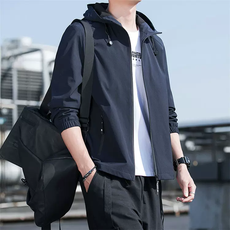 正品新款夹克男士休闲连帽外套学生韩版潮流帅气立领男装一件代发