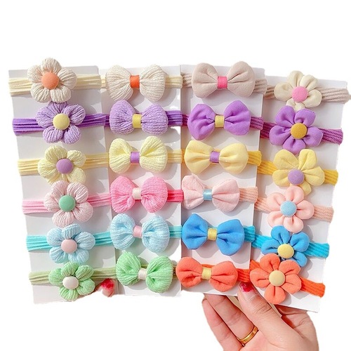 6 pieces ~ Flower seamless hair ties for children striped bow new cute hair accessories high elasticity girls hair ties