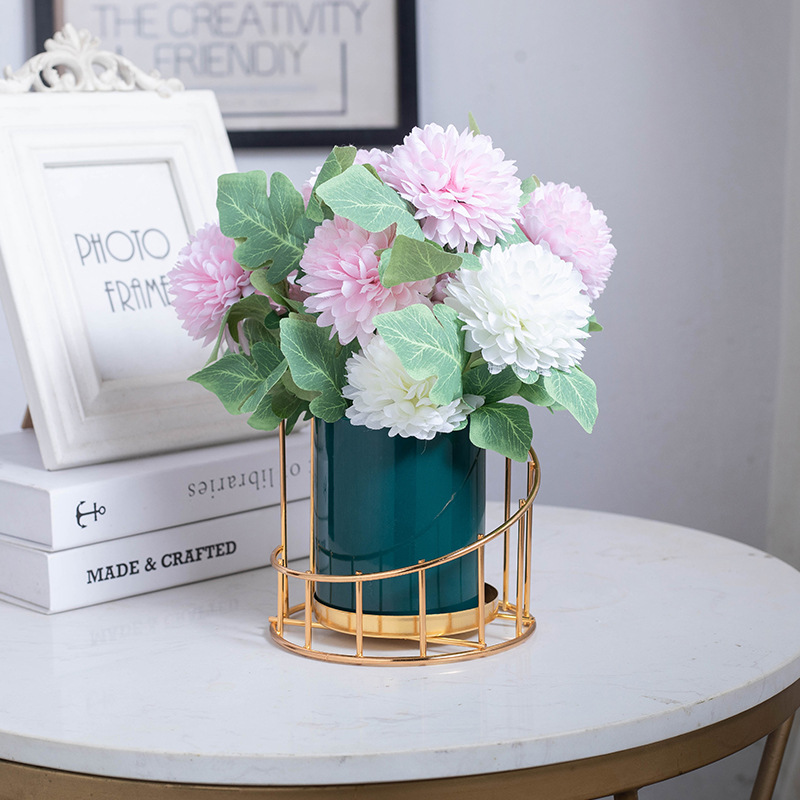 Jarrón de cerámica y hierro forjado creativo, portavelas de aromaterapia, adorno, modelo de flor seca hidropónica, decoración para sala de estar, mesa de comedor.