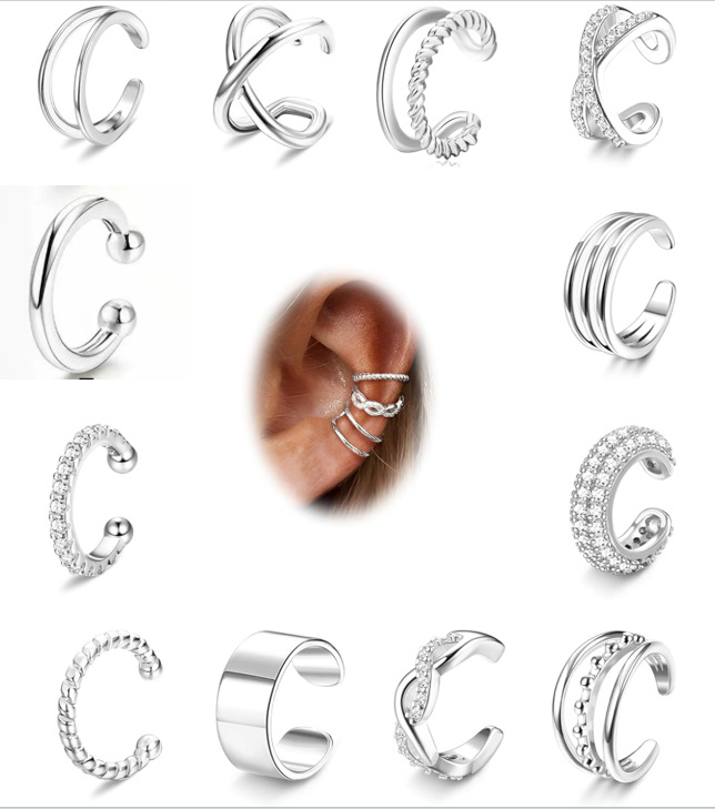 Clip para la oreja sin perforar de 9 piezas de venta caliente de Amazon Clip para la oreja sin perforar tipo aro redondo plateado Clip para la oreja ajustable
