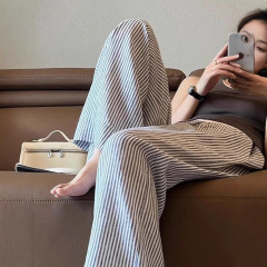 天神裤~舒服的满地找牙！松弛感仿亚麻条纹裤垂感长裤子女