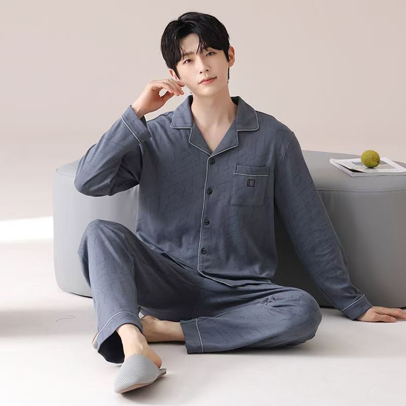 Pijama de hombre primavera y otoño de manga larga tamaño grande delgado otoño y invierno jóvenes niños pueden usar un conjunto de ropa de casa