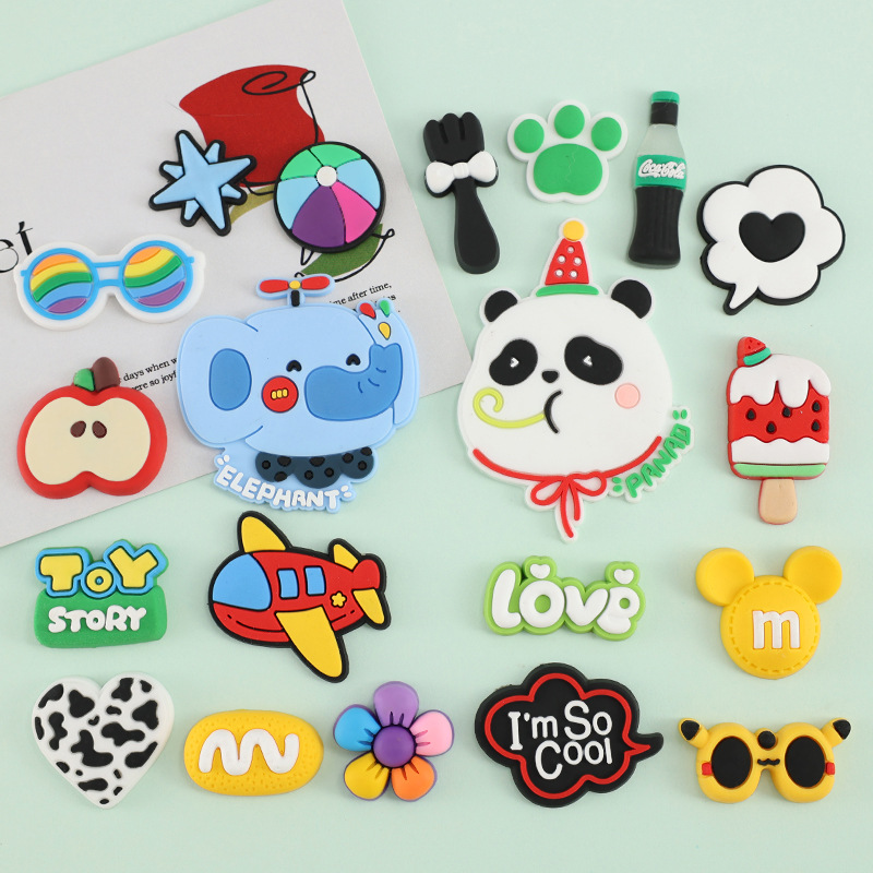 可爱熊猫DIY配件蓝色卡通大象ipad保护套装贴片夏季洞洞鞋扣 贴片