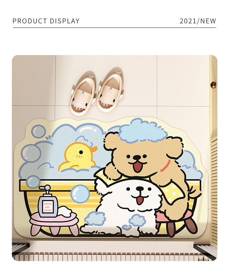 Cartoon Diatom Mud Absorbent Mat Bathroom Non-slip Foot Mat Bathroom Quick-drying Door Mat Household Wear-resistant Easy-care Floor Mat