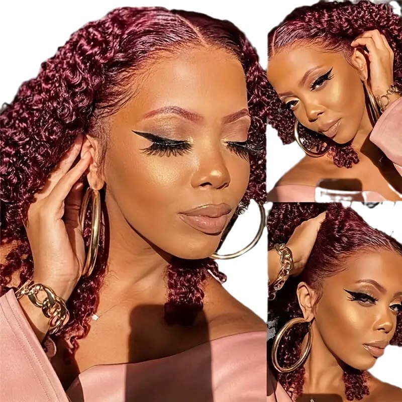 Perruque courte bouclée bordeaux lace front synthétique femme_voghion.com