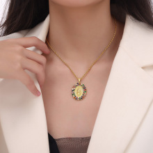 圣母玛利亚镶钻贝壳铜镀金吊坠女复古人像设计钛钢锁骨链项链系列