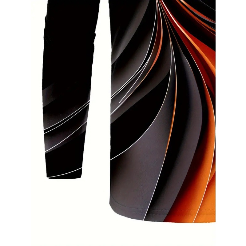 Venta caliente colorido 3D geométrico halo estampado hombre calle alta moda salvaje manga larga suelta cremallera transpirable camisa POLO