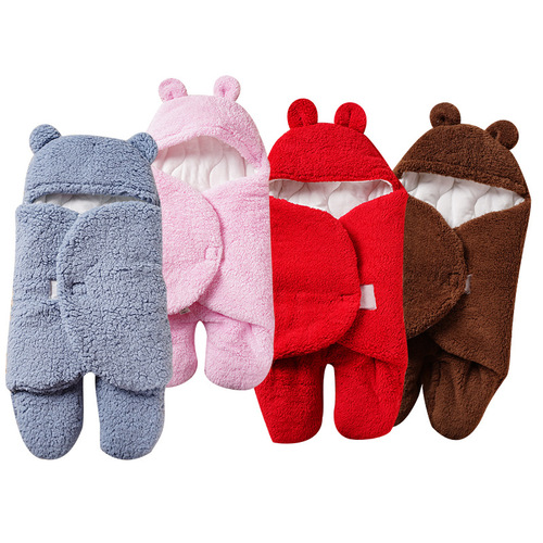 婴儿抱被秋冬保暖仿羊羔绒包被初生宝宝抱毯新生儿外出睡袋用品