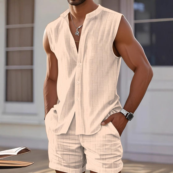 Summer Amazon AliExpress European and American Cross-border Men's Vest Shirt Casual Loose Sleeveless Shorts Beach suit