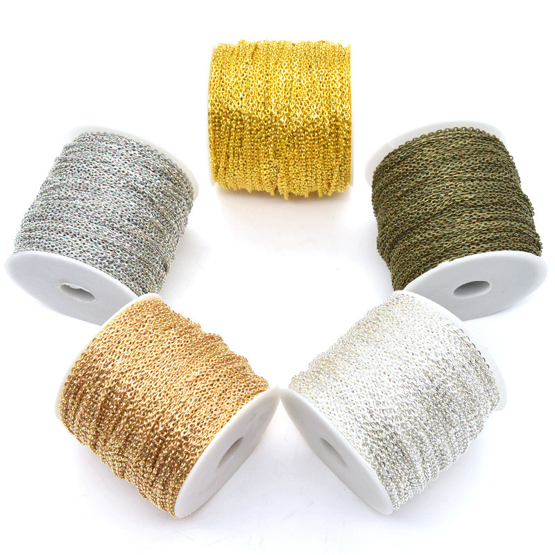 Multi-Color Flattened Cross Chain Metal Chain O-Shaped Flattened Tassel Loose Chain Handmade Necklace Bracelet DIY Jewelry Accessories