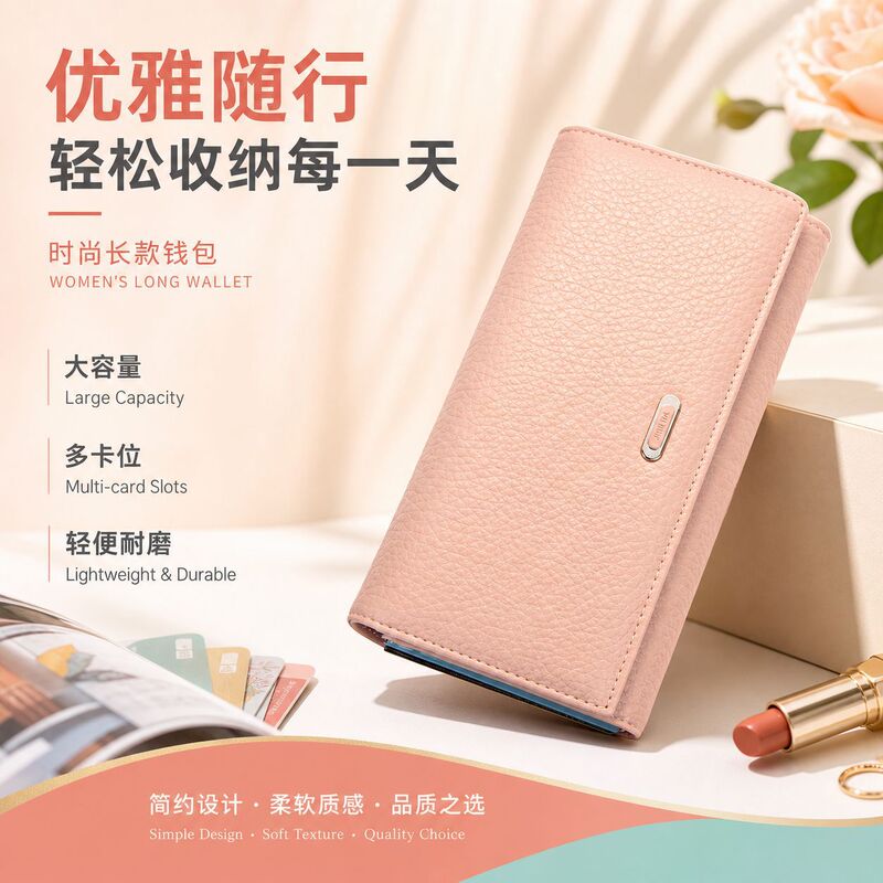 Simple Women's Wallet, Cross-Border Hot-Selling Foreign Trade European and American Wallet, Women's Long Multi-Functional Clutch Bag with Large Capacity