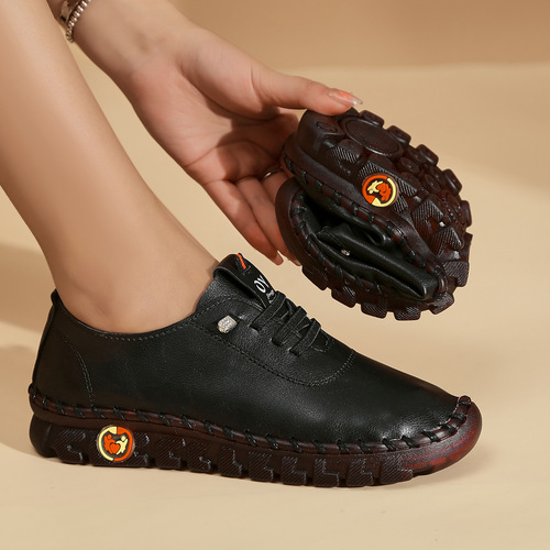 Cross-border Amazon Hand-stitched Women's Shoes with Soft TPR Sole, Mom's Shoes for Spring/Summer 2025, Flat Single-layer Casual Shoes
