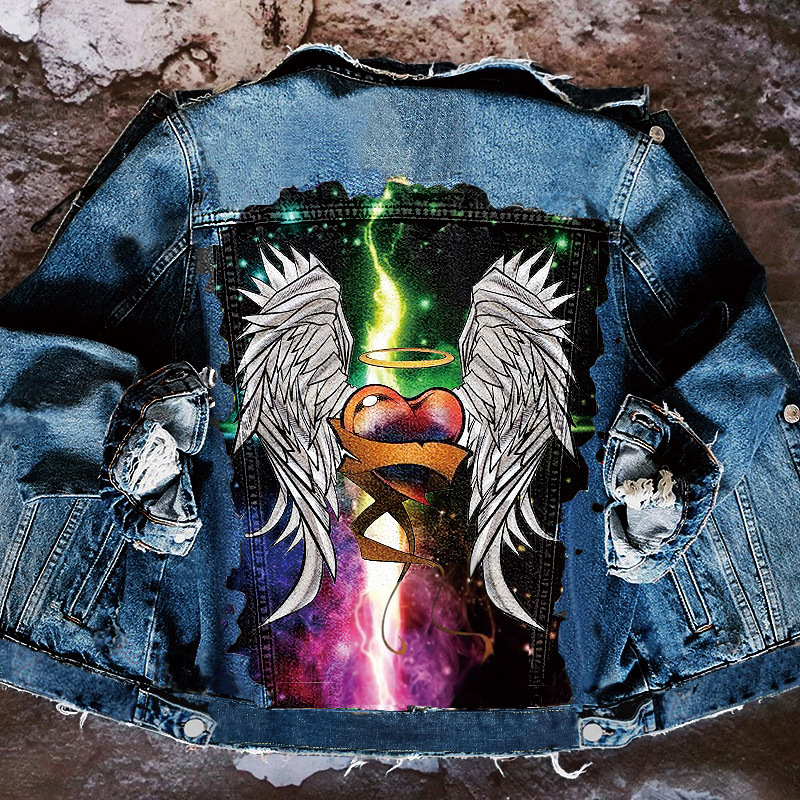 1445 * angel wings retro European and American washed Denim coat Denim jacket women's short coat