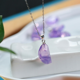 Natural Purple Jade Crystal Accompanying Faceted Pendant, S925 Silver Inlaid