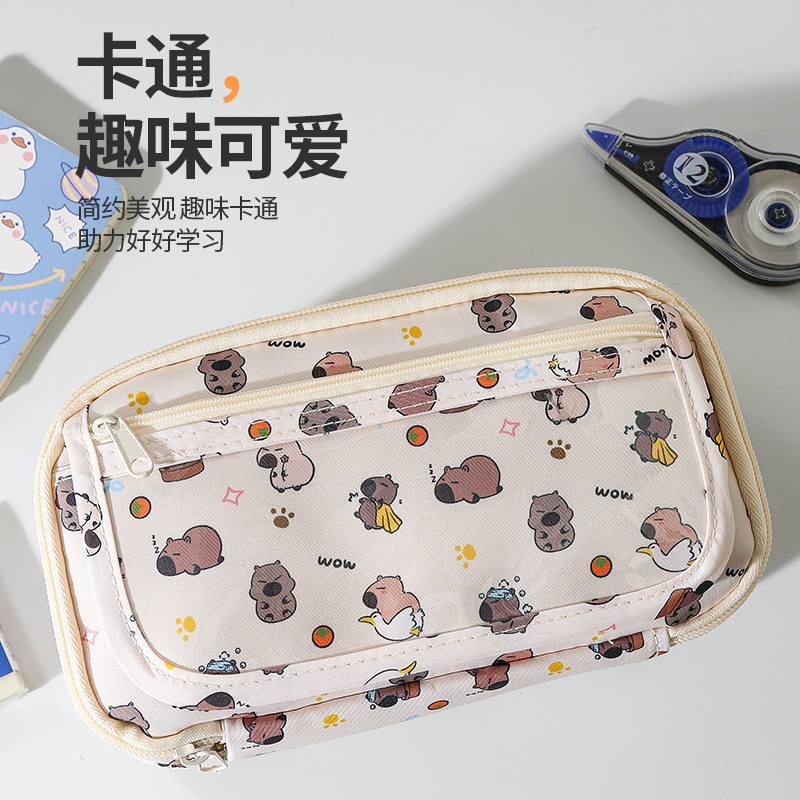 Versión coreana del estuche para lápices Kapibala, estilo lindo de alta gama, bolsa de papelería de gran capacidad para estudiantes de primaria y secundaria, caja de papelería de alto valor