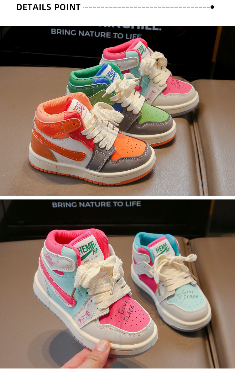 Children's Mid Top Leather Board Sneakers For Girls And Boys_voghion.com