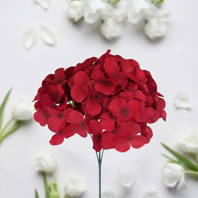 仿真绣球花束单支长杆造型花瓣饱满质感逼真适配家居装饰花艺布置
