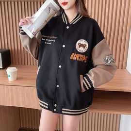 女童外套春秋款2025新款女大童韩版百搭拼接棒球服连帽夹克大衣潮