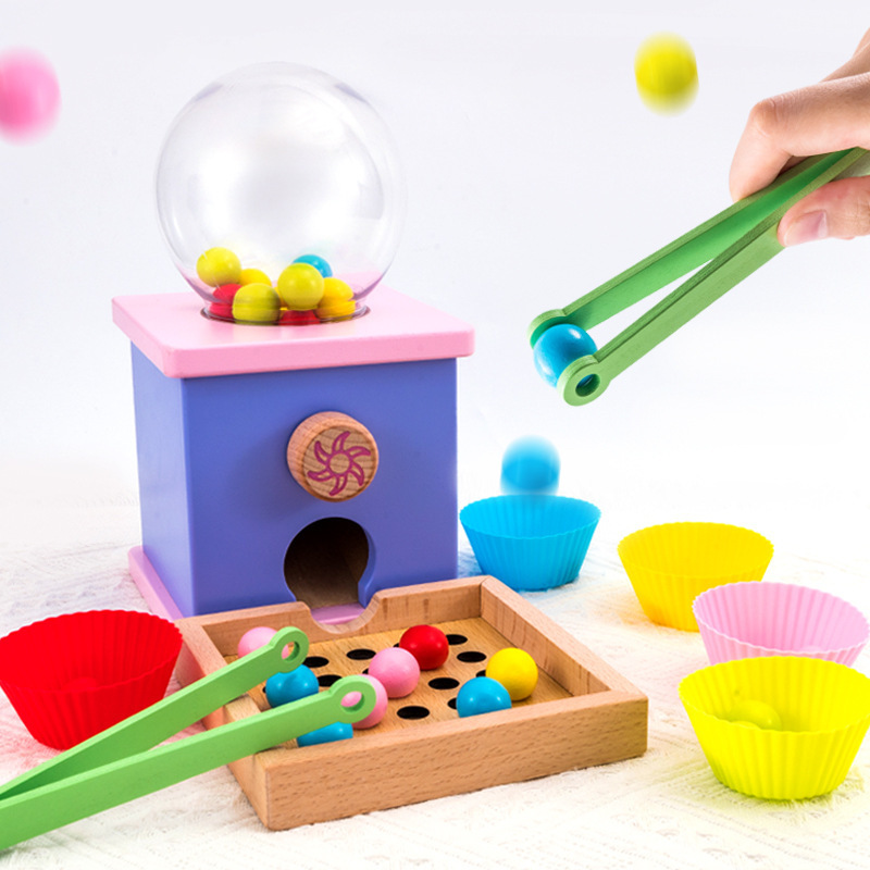 Children's Wooden Gashapon Machine with Beads Color Matching Hand-Eye Coordination and Concentration Training Early Education Educational Toys