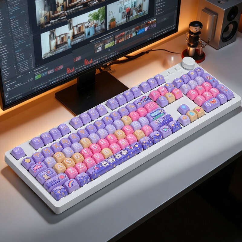 Mechanical Keyboard 104 Keys Wired Full-Key Rollover-Free Office Gaming Mechanical Switch Dye-Sublimation Keycaps Cute for Girls