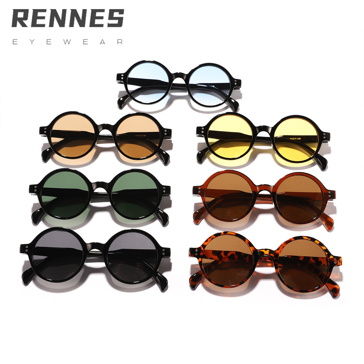 Gafas de sol con clavos de arroz con montura redonda retro de nueva moda para hombres y mujeres Gafas de sol anti-ultravioleta de lujo ligero europeas y americanas Sunglasses