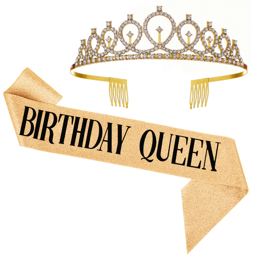 DEG0069 金色皇冠肩带BIRTHDAY QUEEN
