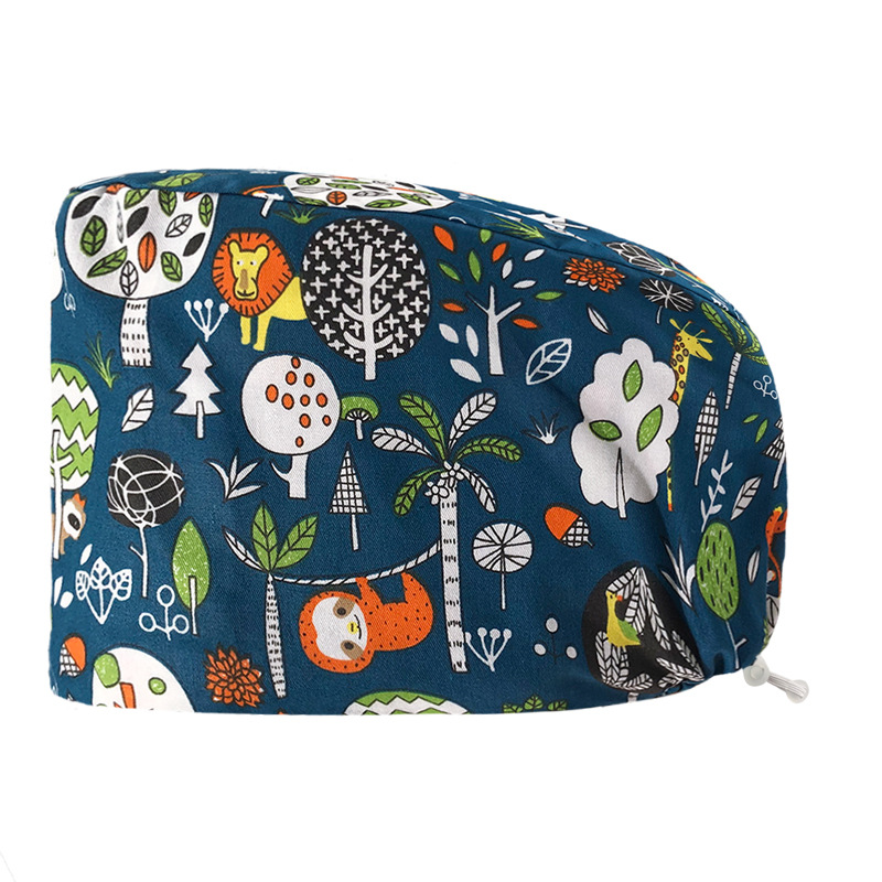 Gorro redondo de algodón puro para hombre y mujer, gorro bonito con estampado de UCI quirúrgico y hebilla, gorro de trabajo ajustable para médico y Hospital, gorro de enfermera