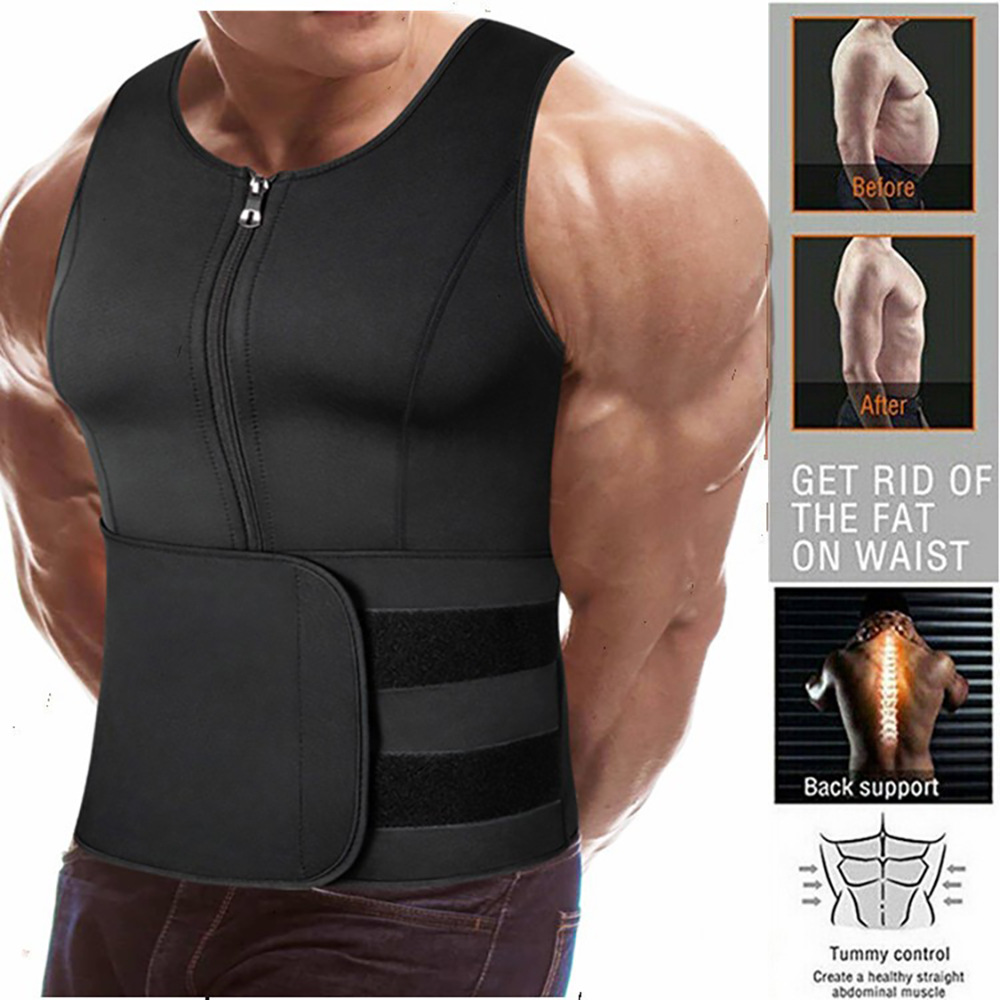 Amazon nuevo cuerpo de los hombres que forma la ropa más el tamaño sudor-romper la ropa fitness cintura adelgazamiento ropa interior velcro cuerpo conformación cintura sellado