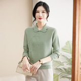 中老年女装秋冬新款复古风针织衫毛衣POLO领妈妈装长袖打底衫上衣，女装针织衫/毛衣，妃慕昵服饰