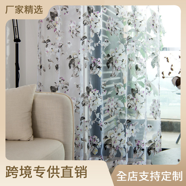 Cross-border gauze curtain for beautiful rose tulle curtain living room bedroom finished curtain window screen size wholesale Cross-border gauze curtain for beautiful rose tulle curtain living room bedroom finished curtain window screen size wholesale